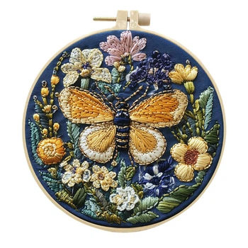 Набор для вышивки 4 дизайна (жуки, бабочка) + инструменты | Embroidery kit набор Набір 4