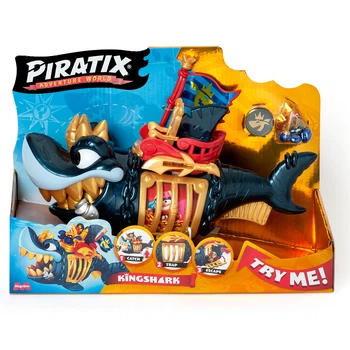 Игровой набор Piratix S Королевская черная акула с фигуркой и монетой 27 см
