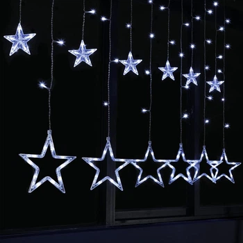 Гирлянда штора BLOOMWIN Звезды 2м, USB, 8 режимов ,120 LED + пульт, Белый свет / Новогодняя гирлянда на окно