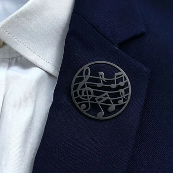Брошь из стали BROCHE бижутерия Музыка Скрипичный ключ с нотами чёрная BRSF115218