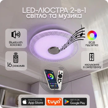 Люстра світлодіодна 517 Dlight RGB з пультом і колонкою 80Вт Білий (02158)