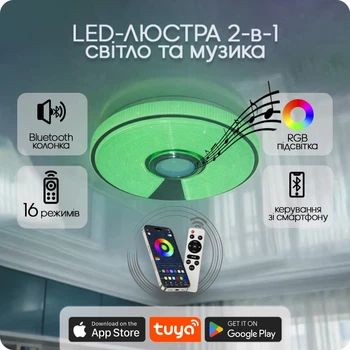 Люстра світлодіодна 517 Dlight RGB з пультом і колонкою 45Вт Білий (02156)