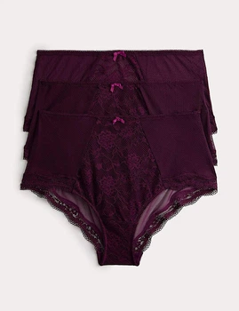 Набор кружевных трусиков Marks&Spencer миди High rise shorts размер 14 3 шт magenta 0236