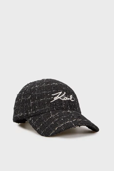 Жіноча чорна кепка твідова BOUCLE Karl Lagerfeld OS 240W3414