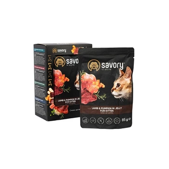 Набор паучей 3+1 Savory Kitten Lamb and Pumpkin in Jelly для котят куски в желе с ягненком и тыквой 4х85 г