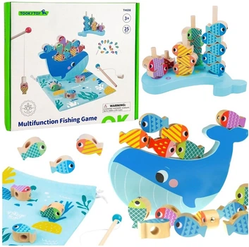 Дерев'яна розвиваюча гра Tooky Toy Кит і рибки багатофункціональна 4 в 1 (TH698) (6972633373681)