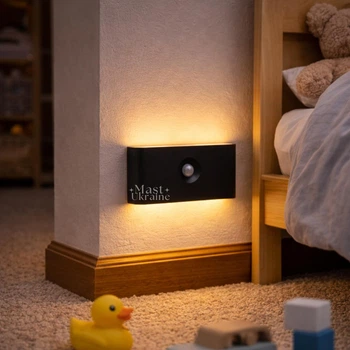 Ночник LED аккумуляторный Smart Night Light с датчиком движения, беспроводной светильник с теплым светом 2700К, настенная лампа с автоматическим и постоянным режимом свечения для комнаты, коридора и шкафа Черный, HA-182-Black