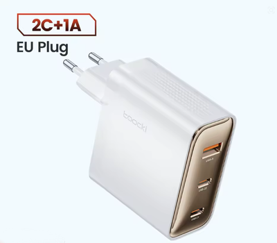 Сетевое зарядное устройство Toocki GAN 100W (2 Type-C + 1 USB) White