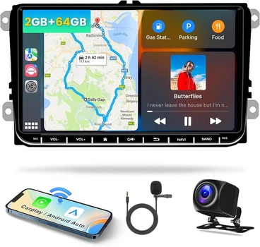 Штатна автомагнітола Hikity HIKA3041A4MI2-3EU для VW Golf Caddy PoLo Seat Skoda / 9" / Сенсорна / 2/64Гб / Android 12 / Apple CarPlay / Android Auto / Bluetooth / WI-FI / GPS / FM / USB b5 - Б/В