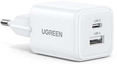 Сетевое зарядное устройство Ugreen X514 USB-C+USB 20W GaN Fast Charger White (UGR-65006)