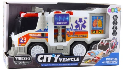 Zabawka LEAN Toys Karetka ambulans na baterie ze światłami i dźwiękami Biała 27886 (5905991083092)
