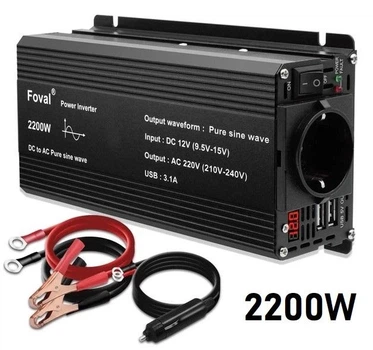 Инвертор Foval 2200W 12-220V чистый синус, преобразователь напряжения с 12В в 220В