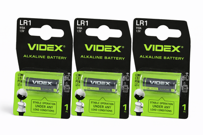 Батарейки Videx LR1 (910A) 1.5V щелочные, набор 3 шт, для пультов, сигнализаций, электроники