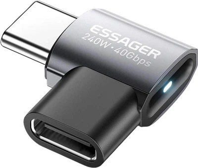 Адаптер ESSAGER USB-C Female to USB-C Male 7 Shaped USB 4.0 40Gbps 240W Gray (EOTG7-YH0G-P)