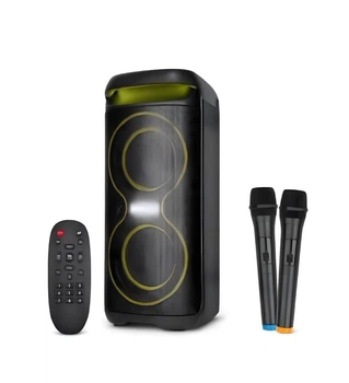 Bluetooth мощная переносная колонка акустическая ZXX-5570 30Вт 2×6" с караоке, RGB подсветкой, USB/microSD/AUX/FM, 2 микрофона