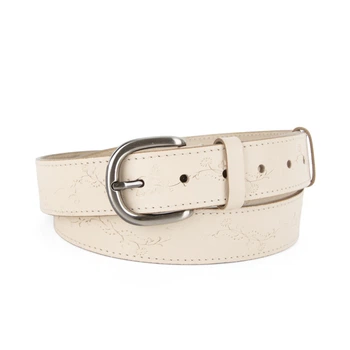 Ремінь шкіряний жіночий бежевий з квітами SF-3531 beige-2 (130 см)