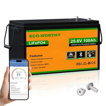 Аккумулятор LiFePO4 Eco-Worthy 25.6V 100Ач 2560Wh Bluetooth с BMS защитой >4000 циклов литий-железо-фосфатная батарея