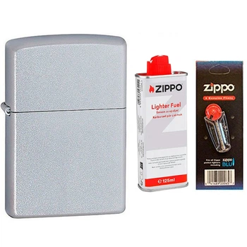 Комплект Zippo Запальничка 205 CLASSIC satin chrome + Бензин + Кремні у подарунок