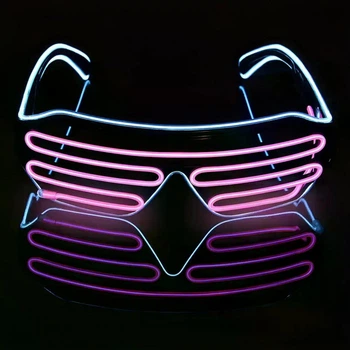 Светодиодные LED EL очки для вечеринок — розовые с голубой окантовкой и неоновым свечением