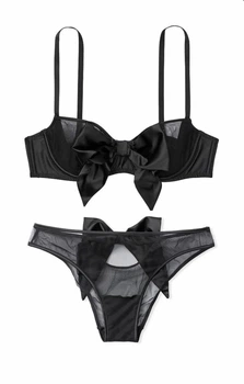 Комплект білизни Victoria's Secret Dream Angels Wicked Unlined Sheer Mesh & Bow Balconette Bra Чорний 34D-M