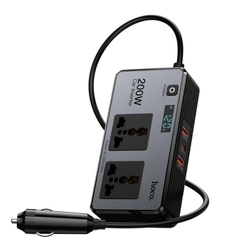 Автомобільний інвертор HOCO Z66 New 2-socket universa car inverter 200W Black