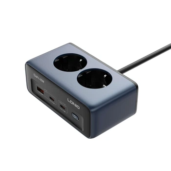 Мережевий подовжувач LDNIO SE3 45W GaN, EU розетка 2500W, 2×USB-C PD+USB-A QC3.0, настільний адаптер живлення
