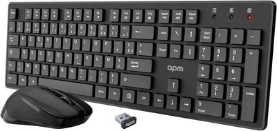 Клавиатура и мышь APM 100042 AZERTY Wireless 2.4GHz USB набор беспроводной черный, ультрабыстрая, мультимедиа