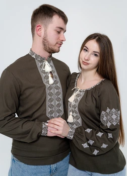 Парні Вишиванки жіноча і чоловіча хакі розмір 40 Набір Козацький