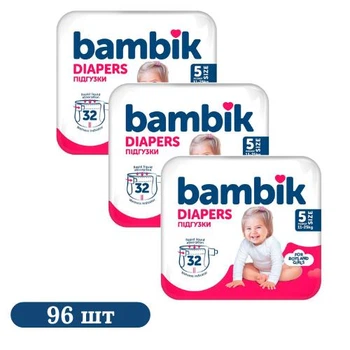 Детские подгузники-трусики 96 шт Bambik Medium размер 5 (11-25 кг) Детские одноразовые подгузники Pants с эластичным поясом и сухостью до 12 часов Памперсы трусиками пантс для детей