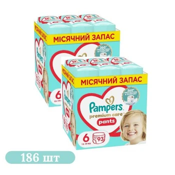 Детские подгузники-трусики 186 шт Pampers Premium Care Pants Giant размер 6 (13-19 кг)