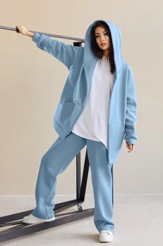 Жіночий теплий костюм з кардиганом і брюками на флісі Seventeen L-XL Блакитний (2000000175775)