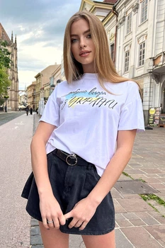 Жіноча футболка з принтом вільного крою з віскози літня Seventeen S-M Білий (2000000177410)