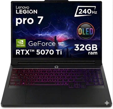 Lenovo Legion Pro 7 16AFR10H / 16" OLED WQXGA 240 Гц / Ryzen 9955HX / RTX 5070 Ti, 12 ГБ/ RAM 32 ГБ / SSD 2 ТБ / Windows 11 Eclipse Black