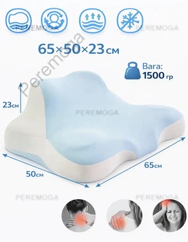 Ортопедична подушка Memory Foam 65×50×23 см для ніг та шиї – ергономічна, з ефектом пам'яті синя KT8001212