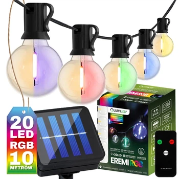Світлодіодна сонячна RGB гірлянда 20 LED лампочок G50, 10.6м, RGB+теплий білий, пульт ДУ, Lumiled Eremi