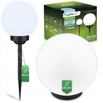 Садова LED‑куля 20 см на сонячній батареї — Lumiled Atris, холодне світло 6500 K, IP44