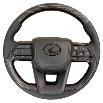 Руль для Lexus LX570, GX460. С подогревом. Серое дерево. Черный логотип. В сборе.