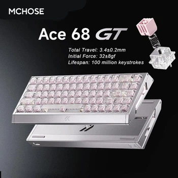 Геймерська магнітна клавіатура Mchose ACE68GT HE, RGB, 16K Hz, RS/SOCD/DKS/MT/TGL/ Macros, АНГ Silver/Срібна (MC-Ace68GT-2)