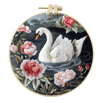 Набір для вишивання гладдю Лебідь 15/20 см Embroidery kit для початківців Тип тканини: Льон 3005197725