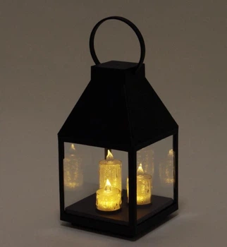 Подсвечник-фонарь с 3-мя свечами LED черный 32 см