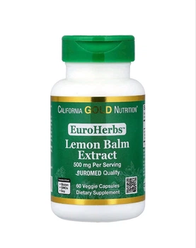 Екстракт меліси лікарської California Gold Nutrition Euro Herbs Lemon Balm Extract 500 мг 60 капсул
