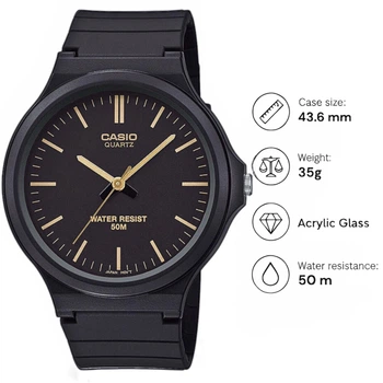 Мужские наручные часы Casio MW-240-1E2, кварцевые, полимерный ремешок, водозащита 50 м