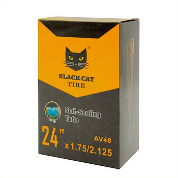 Камера 24, длинный ниппель AV 48mm BLACK CAT (1.75-2.125) самоклеющаяся (с антипрокольным гелем)