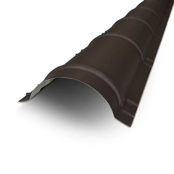 Полукруглый штампованный конек для металлочерепицы ArcelorMittal матовый RAL 8019 тёмно-коричневый, 2,0 м