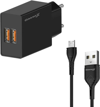 Зарядное устройство Grand-X CH-15UMB 2 USB 5 В 2.1 А с защитой от перегрузки + microUSB 1 м Black (CH-15UMB)