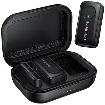 Петличный беспроводной микрофон Borofone BFK17 Lemai dual-mic Type-C (Black) (251416)