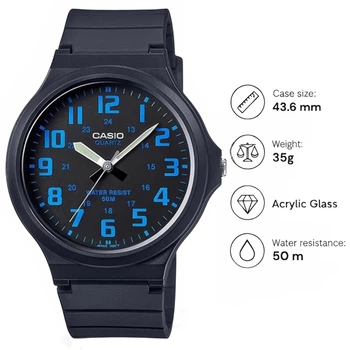 Чоловічий наручний годинник Casio MW-240-2B аналоговий на полімерному ремінці, водозахист 50 м