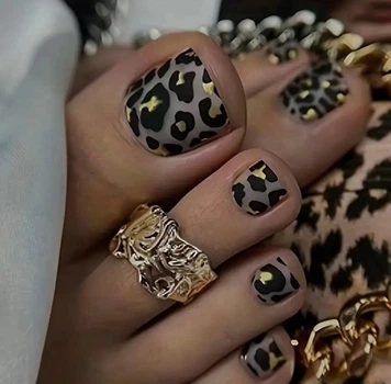 Накладні нігті Nail для ніг, матовий леопард, квадрат, 24 шт
