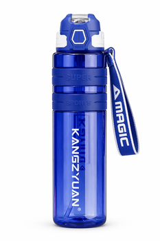 Спортивна пляшка KANGZYUAN 500 мл — Синя Tritan BPA-free, ударостійка еко-пляшка з трубочкою та ремінцем