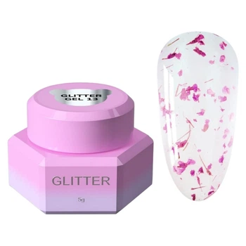 Гель із сухоцвітами YOU ARE CUTE Glitter Gel 13, фіолетовий 5 мл
